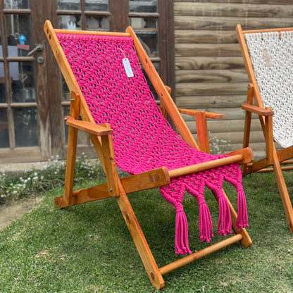 silla playera, tumbona, silla en macrame, reposera de macrame