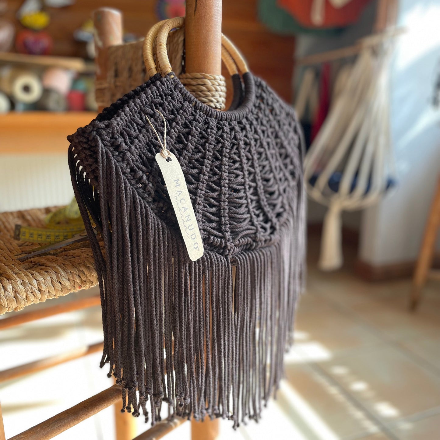 Bolso cesta macrame color moca