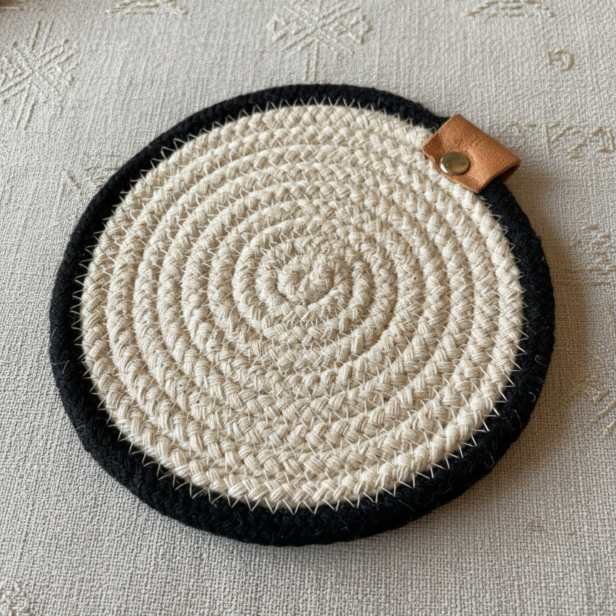 Set de 6 posavasos de Algodón Natural con Borde negro (12 cm)