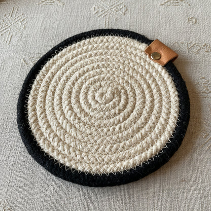 Set de 6 posavasos de Algodón Natural con Borde negro (12 cm)