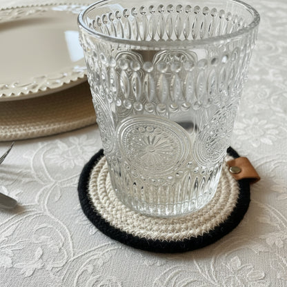 Set de 6 posavasos de Algodón Natural con Borde negro (12 cm)